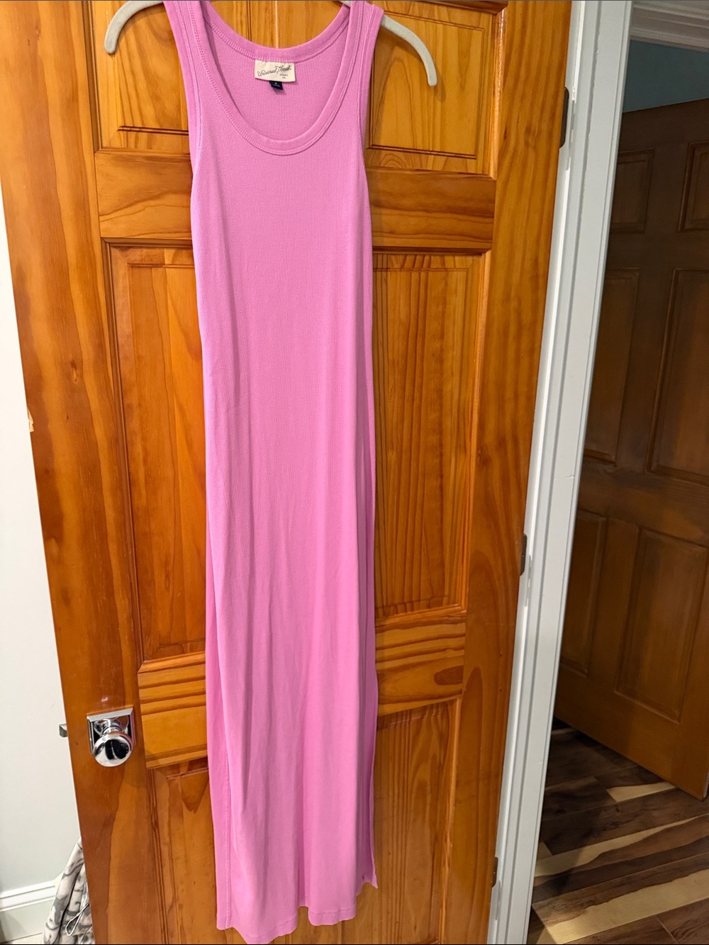 Cotton Pink Ribbed Tank Maxi Dress